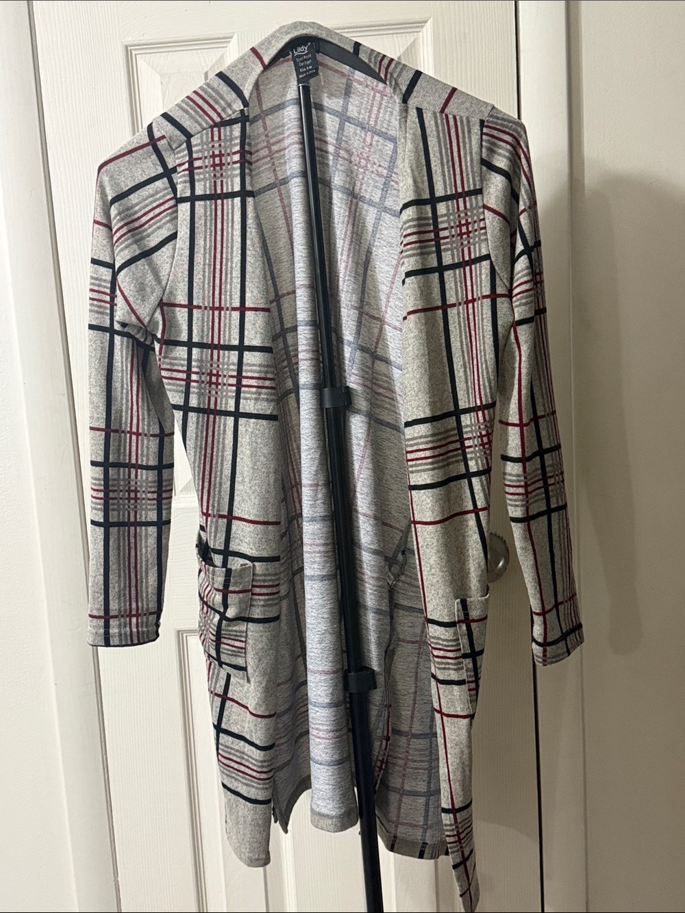 Light Gray Plaid Open-Front Cardigan with Pockets - LC Lauren Conrad